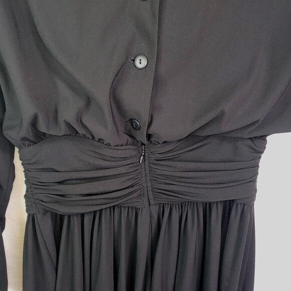 Vtg 90s LIZ CLAIBORNE Black Button Down Back Empire Waist Maxi Dress Sz 8 Medium - Picture 9 of 10